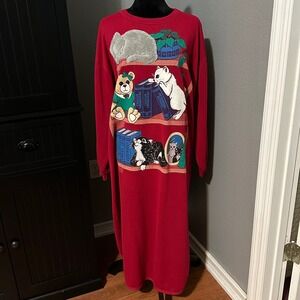 Vintage Cat Print Nightgown One Size Sweater Lounge Dress Cottagecore Cozycore
